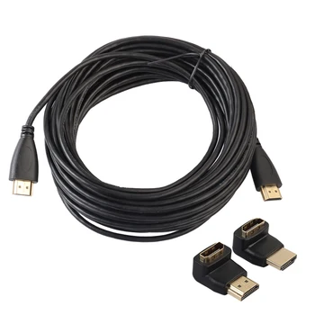 

10m HDMI Male to HDMI Male Cable HDMI 1.4 3D Audio Video Cable Cord Wire + 90 270 Degree Converter Adapter Plug for HDTV DVD