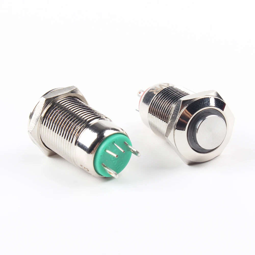 12mm metal push button waterproof self-locking nickel brass switch ring illuminated Latching 12GTHX.S 3V 12V 220V 24V 110V 5V 6V