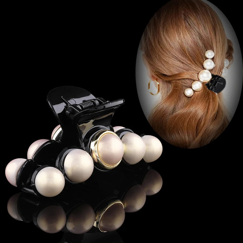 

AWAYTR New Big Pearl Hair Claws for Women Fashion Hair Clips Ladies Headwear Banana Clip Hairpin Girls Hair Accessories