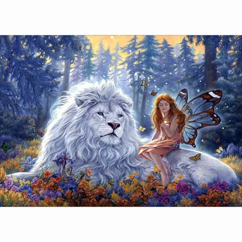 

3D Diy Diamond Painting Cross Stitch Square Diamond Embroidery beauty and lion Full Diamond Mosaic Crafts Home Decor