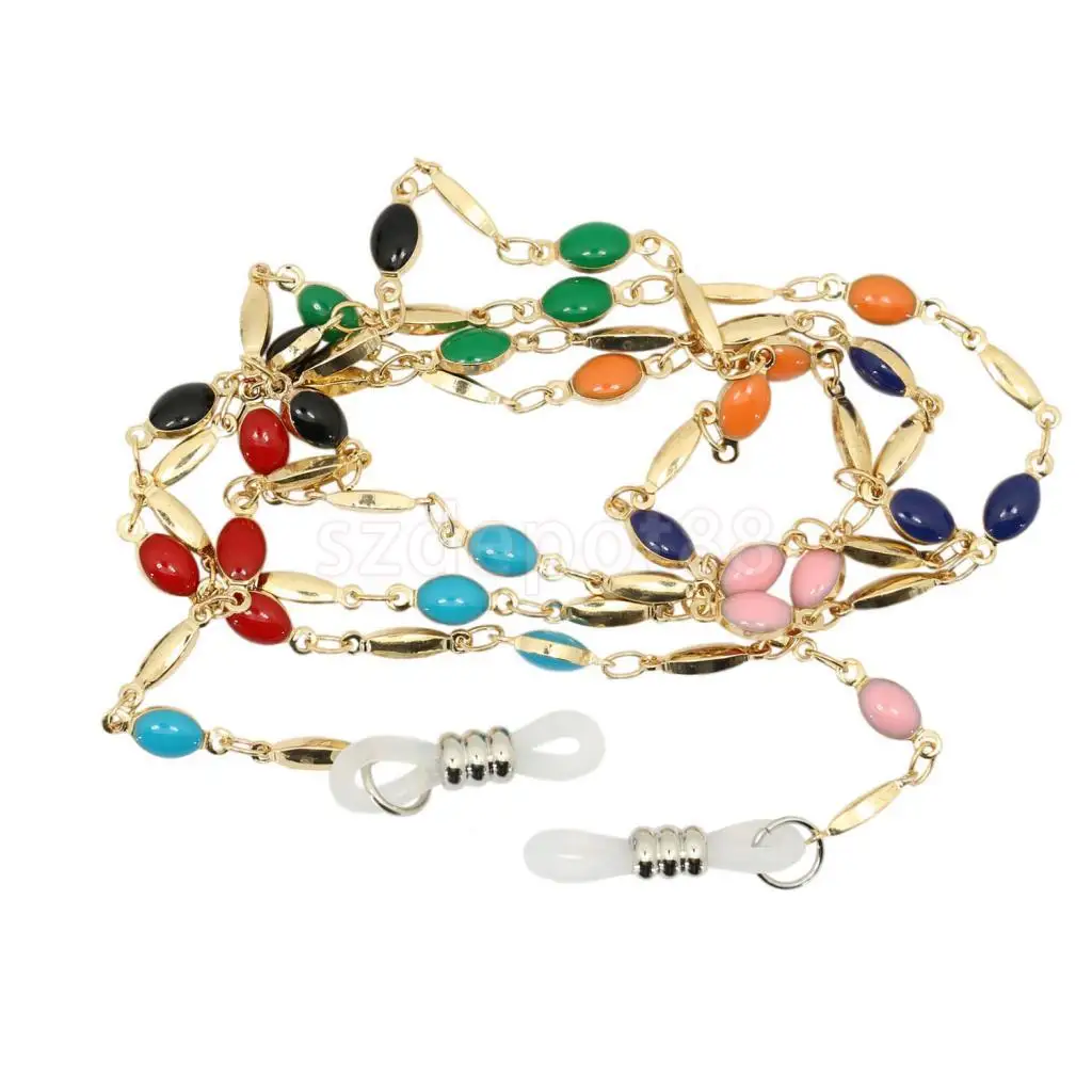 Luxury Gold Tone Metal Enamel Colorful Gem Beaded Eyeglasses Lanyard Rope Chain Sunglasses Strap Holder Retainer