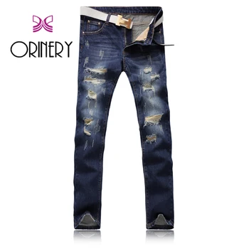

ORINERY High Quality Ripped Jeans Men Fashion Calca Masculina Full Length Denim Biker Jeans Brand Clothing Skinny Trousers