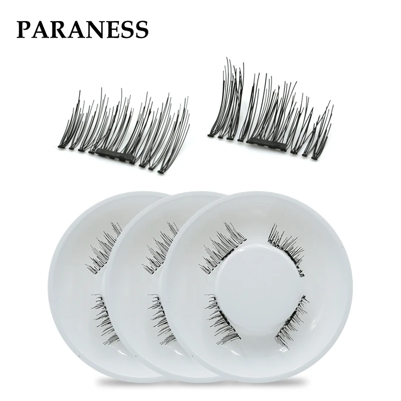 

Paraness 2018 4pcs Easy Wear 3D Magnetic Eyelash False Eyelash Double Magnet Full Strip Magnetic Lashes Reusable Fake Eye Lashes
