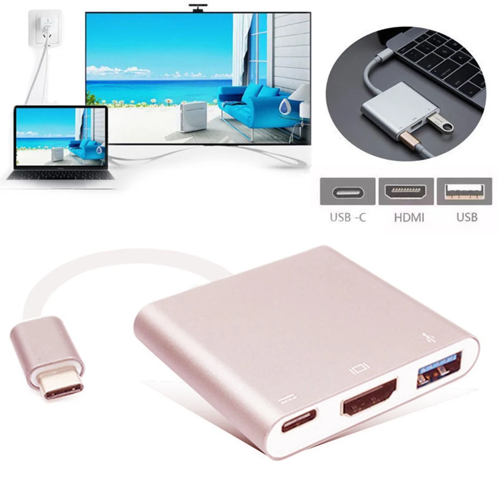 

JETTING Hot-sale 4K HDMI USB 3.1 Hub USB-C & 3 Port Compatible To USB 3.0/ HDMI/ Type C Charger Adapter For MacBook Pro