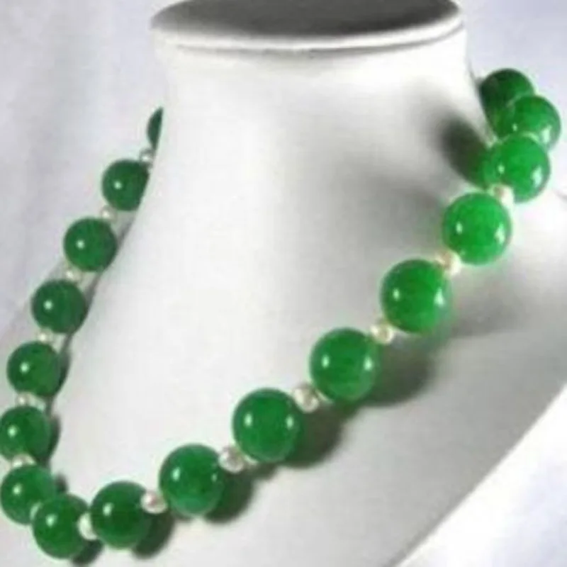 

New Women's 6-7MM white Akoya Pearl &12MM Green Necklace 18'' SGAF2656