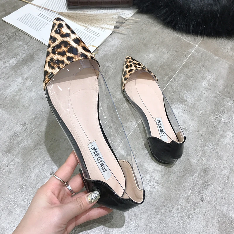 

Kmeioo Sexy Leopard Shoes Pointed Toe Flats Fashion Summer Flat Shoes Women Dress Casual Loafers Slip-On Mules Transparent Shoes