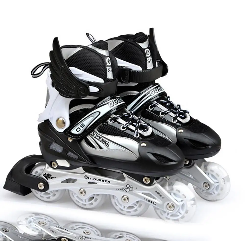 Inline мигающие роликовые спортивные туфли регулируемые хоккейные роликовые коньки кроссовки ролики унисекс детские роликовые коньки для детей - Цвет: Black L