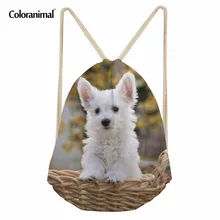 Coloranimal 3D милые с принтом в виде собаки; Сумка-кисет для Для женщин Для мужчин мини мешок строка Kawaii Westie цветочный школьный рюкзак пляжная сумка