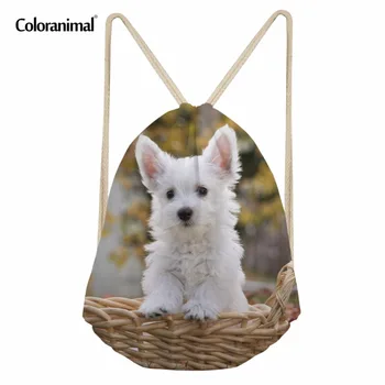 

Coloranimal 3D Cute Pet Dog Pattern Drawstring Bag for Women Men Mini Sack String Kawaii Westie Floral School Backpack Beach Bag