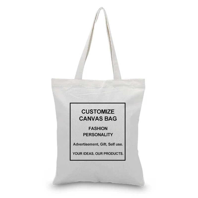 

Custom Canvas Tote Bag Print Logo Text Daily Use Handbag Eco Ecologicas Reusable Shopping Bag Recycle Large Capacity