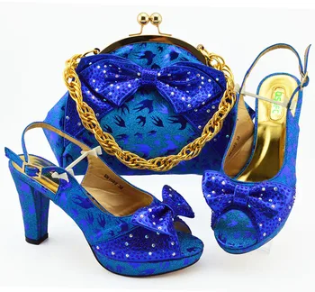 

Royal blue afrcian aso ebi party new fashion italian shoes and bag free shipping sandal shoes and clutches bag set SB8397-1