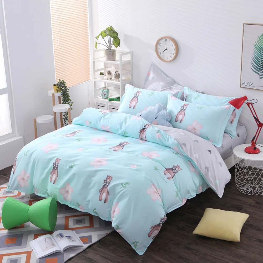 

Cartoon Double Cotton 4pc bedding set Duvet Cover Flat bed sheet Pillowcase full/queen bed linings Bedclothes Sets Home textile