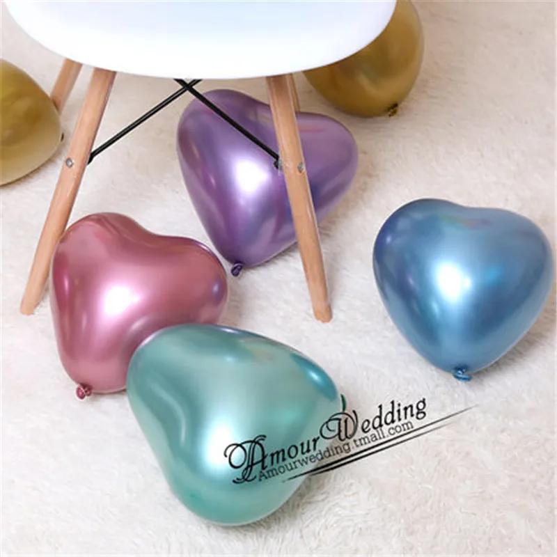 

100cs 10inch New Glossy Metal heart Latex Balloons Thick Chrome Metallic Color Inflatable Air Balls Globos Birthday Party Decor