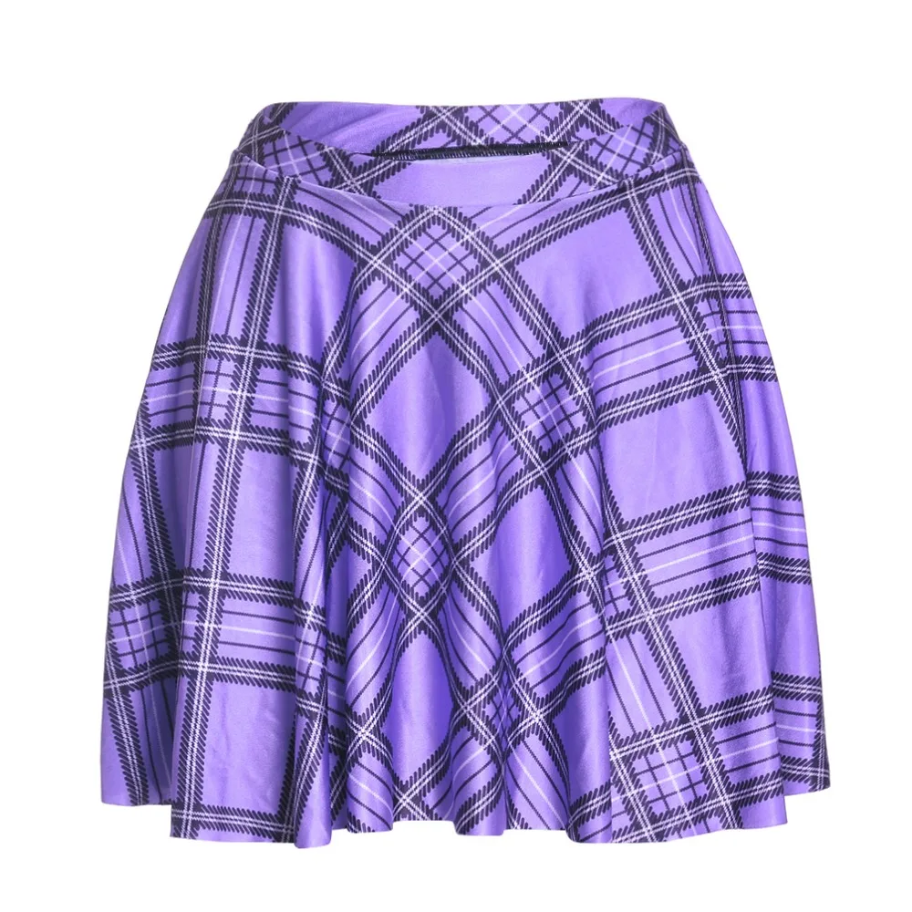 Hot Sale Women's Skirt Purple Plaid Digital Printed Wholesale Casual