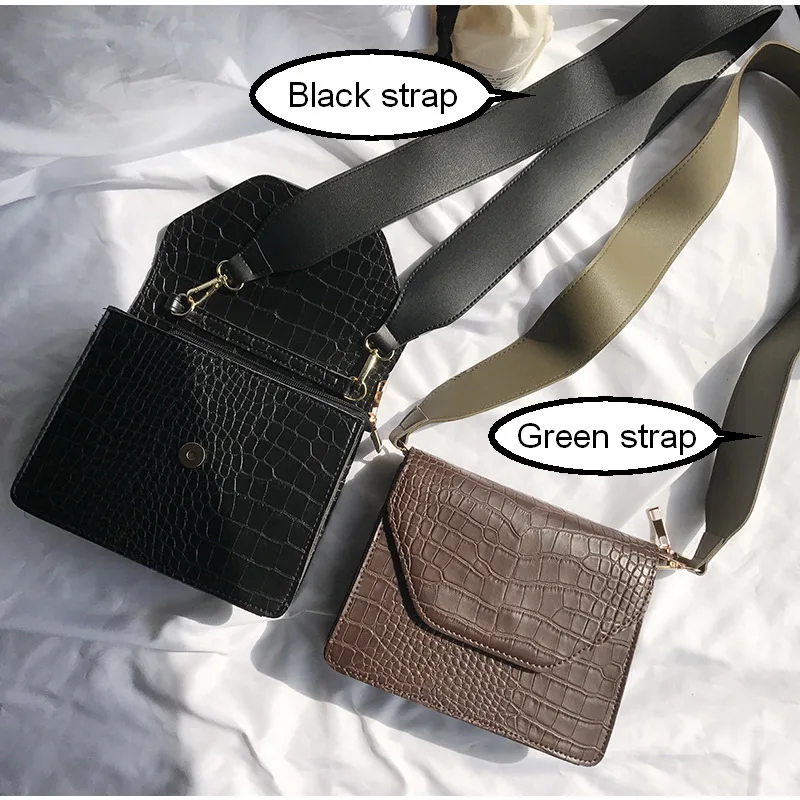 Mododiino التمساح نمط حقيبة كتف واسعة حزام المرأة حقيبة بسيطة Crossbody حقيبة صغيرة الإناث حقيبة بو الجلود صندوق مربع DNV0727