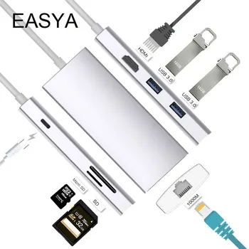

EASYA USB Type C Hub to HDMI Rj45 1000Mbps support Dex for Samsung S8 S9 Note 8 Note 9 with PD SD/TF Reader Slot for Macbook Pro