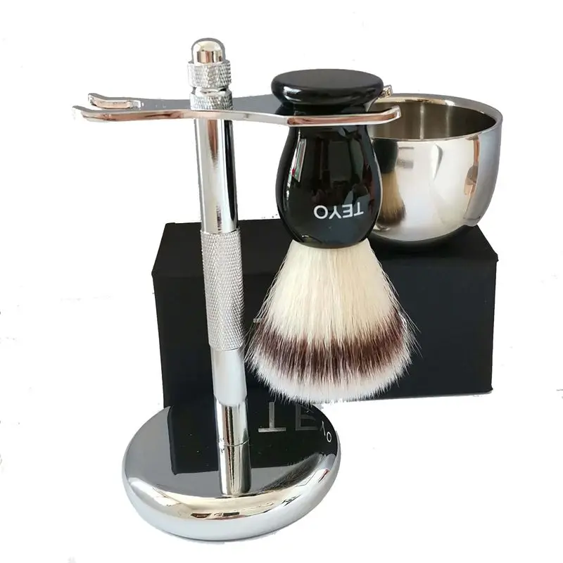 TEYO синтетический набор для бритья включает в себя чашу для бритья Хромированная Подставка с ручкой из смолы кисть для бороды идеально