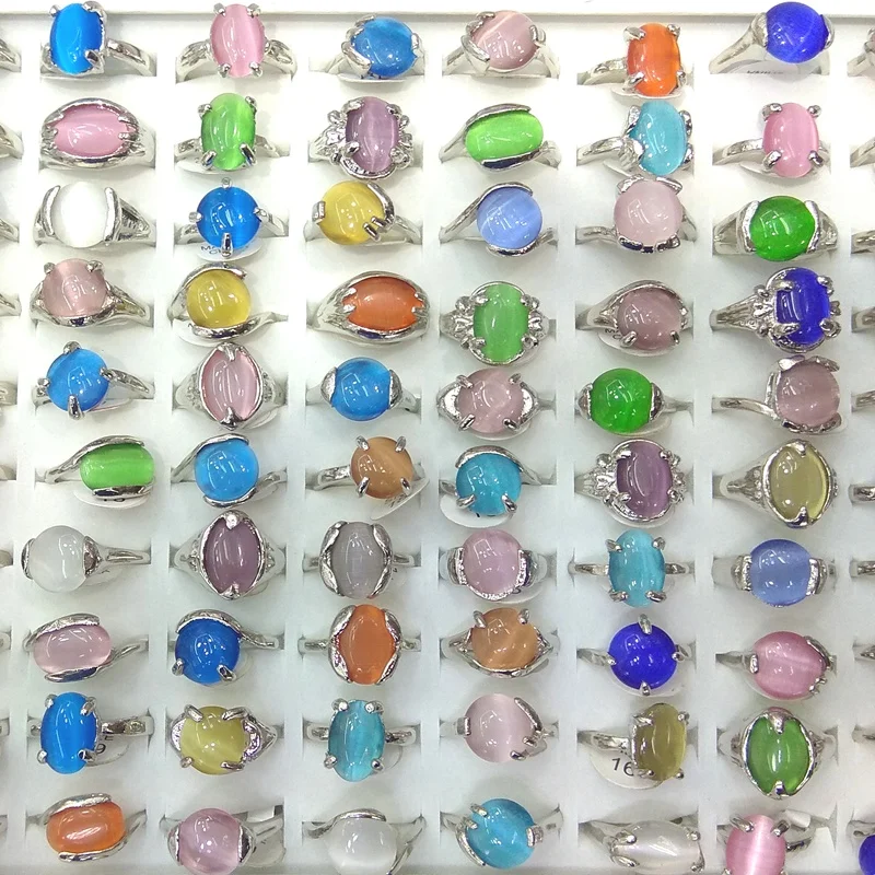 

50pcs Cute Natural Cat's Eye Stone Rings For Women Mix Lot