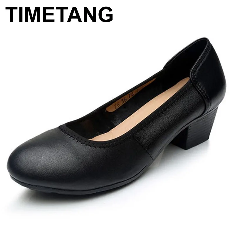 

TIMETANG 2017 Spring Autumn Women's Pumps Fashion Sexy Thick Round Toe leather Women High Heel Shoes Woman Slip On Casual Shoes