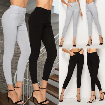 

Women's Black Pants Pencil Trousers Spring Fall Button Pocke Pants Women Slim Ladies Trousers Female High Waist Pants