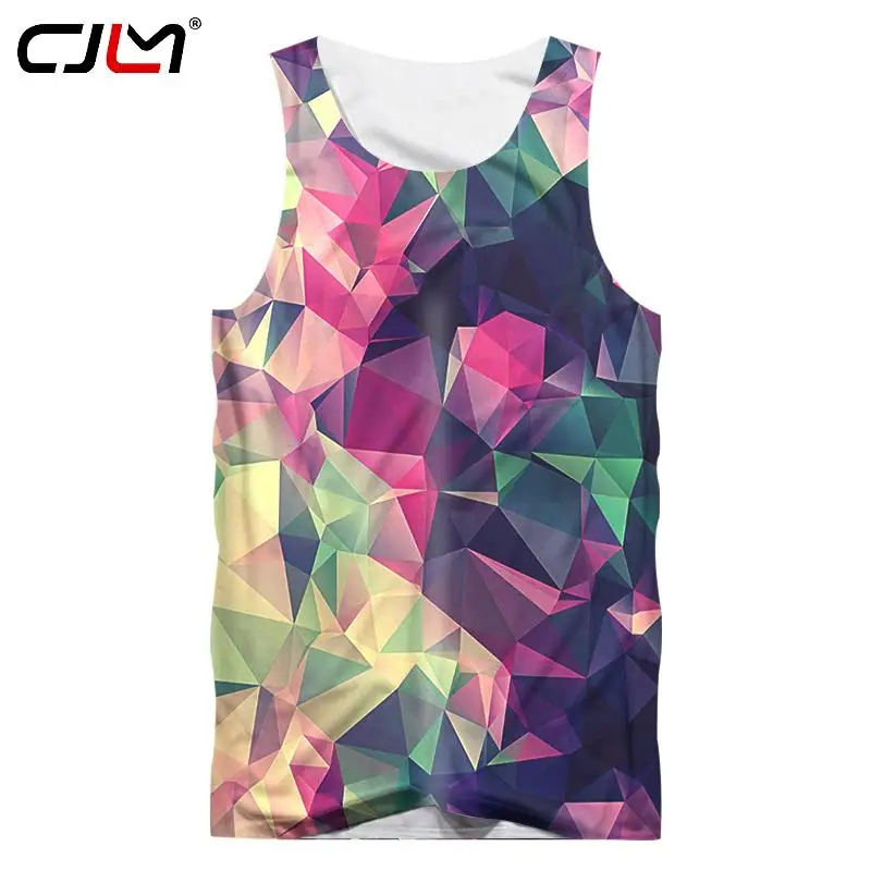 

CJLM Casual Tanktop Men Hip Hop Streetwear Sleeveless Shirts Man 3d Print Color Diamond Stone Tank Top Plaid Singlets Dropship
