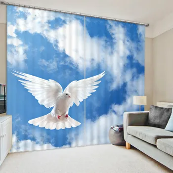 

3D Peace Dove Under Sky and Printing Curtains Decorative for Bedding Room Sharon Flowers Soft Backout Shade Office Shround