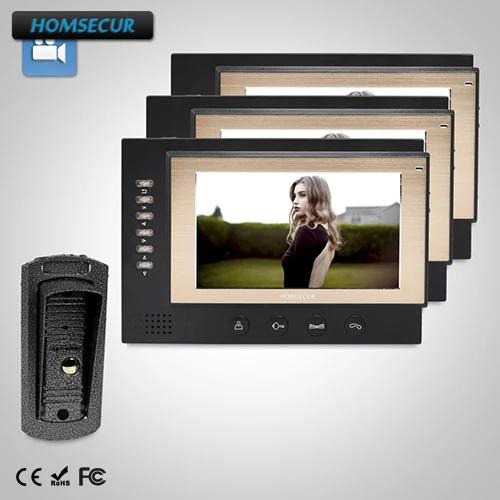 

HOMSECUR 7" Wired Video Door Phone Intercom System with One Button Unlock 1C3M: TC041 Camera + TM701R-B Monitor (Black)