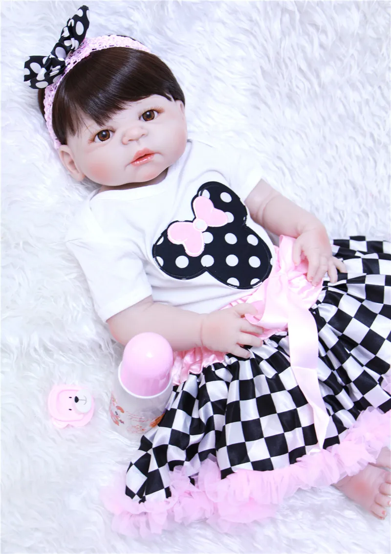 

22inch Lifelike Full Silicone Vinyl Reborn Dolls Real Touch Babies Toy For Sale bathe menina toys doll Children birthday gifts