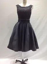 Echt Fotos Schwarz Oansatz Spitze Knielangen Short Homecoming Kleid Cocktailkleid Backless