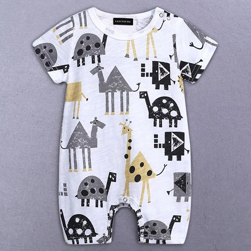 

2019 Summer New Style Short Sleeve Baby Boys Romper Cotton Newborn Body Suit Bebe Pajama Boys Animal Car Rompers