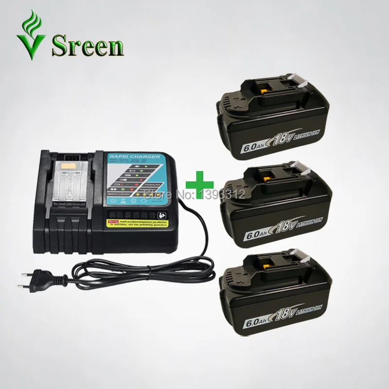 

3PCS Li-Ion Rechargeable Battery BL1860 6000mAh Replacement for Makita 18V BL1830 BL1840 BL1815 with Power Tool Battery Charger