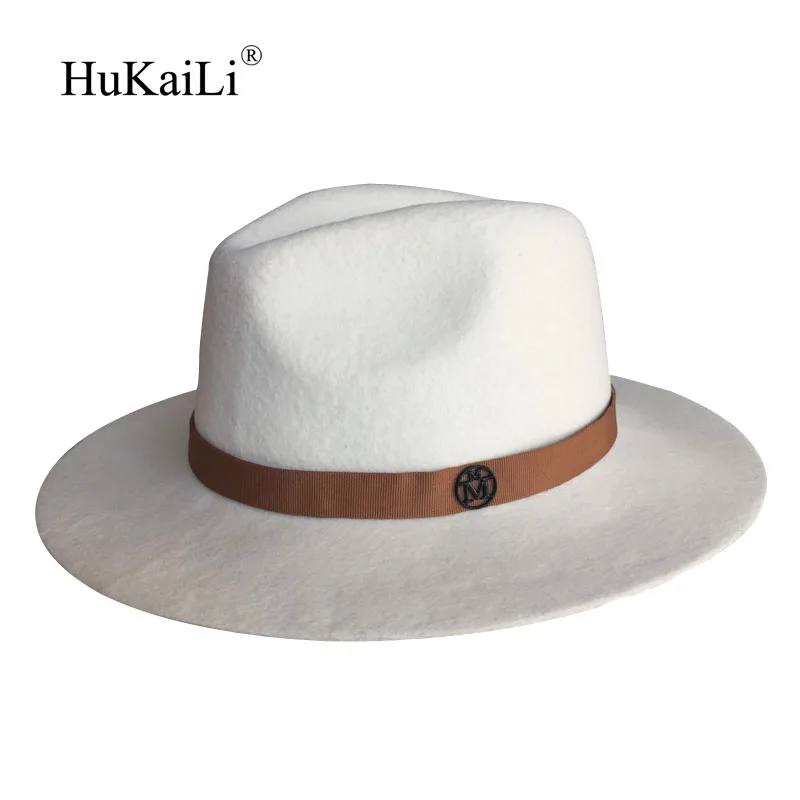 

The new wool hat Sir White cap cap and brown ribbon Joker hats for men and women double black metal logo