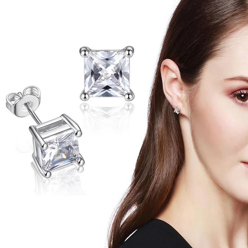 

1Pair Women Transparent Zircon Wedding Earrings Engagement Girl Square LNRRABC Crystal Hot Lady Elegant