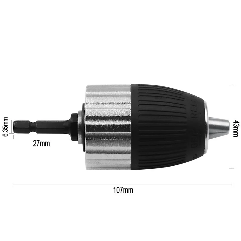 Conversion Chuck 1.5-13mm Self Tighten Keyless Drill Chuck Clamping Range 3/8-24UNF With Hex Shank Threaded Post - Цвет: black