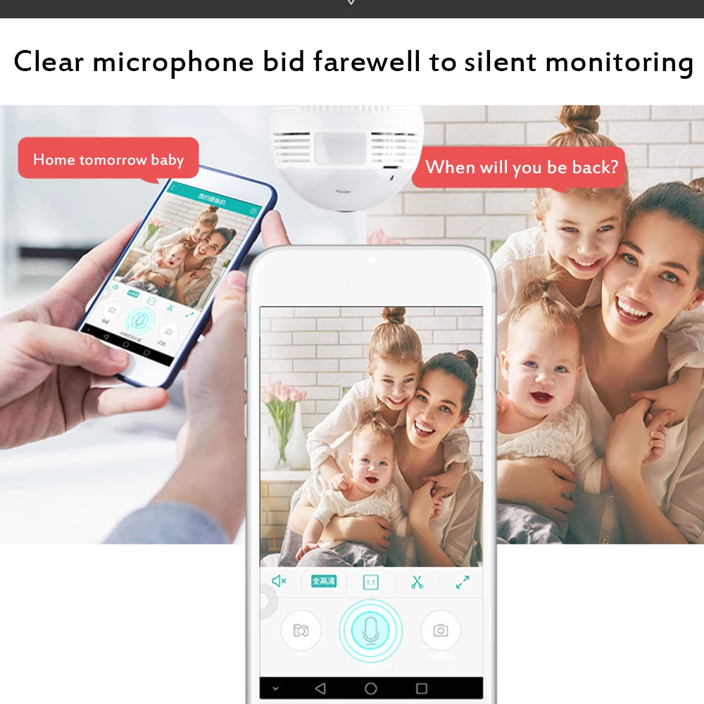 360 градусов Лампа wifi IP камера безопасности Мини Беспроводная лампа камера s рыбий глаз панорамная лампа HD wifi Сеть удаленный монитор