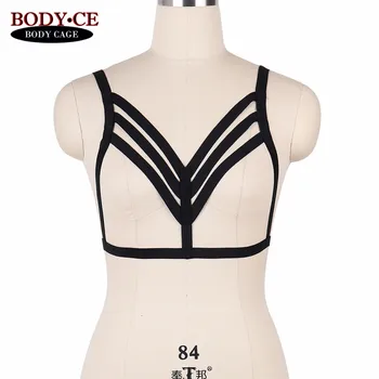 

Womens Sexy Bustier Black Body Harness Belt Elastic Adjust Bondage Lingerie Strappy Tops Cage Bra Goth Fetish Exotic Underwear