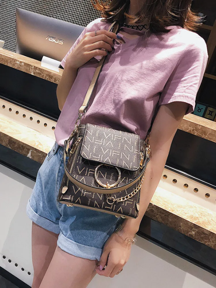 

Retro Girl Bag Summer New Fashion Alphabet Printing Small Backpack Women's Bag One Shoulder Slanting Ring Shoulder Bag