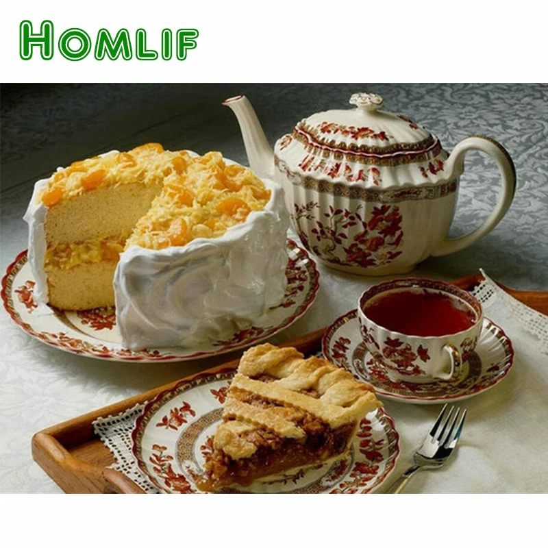 HOMLIF 5D Diy Алмазная картина торт и чай еда рукоделие вышивка крестом полный стразы