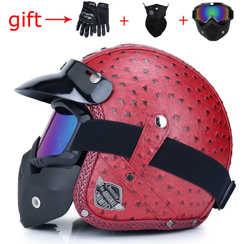 Отправить 2 шт подарка ПУ кожа открытый лицо ретро-шлем 3/4 Ретро мотоциклетный шлем для мотоцикла чоппера cascoDOT Сертифицированный capacete - Цвет: 10a