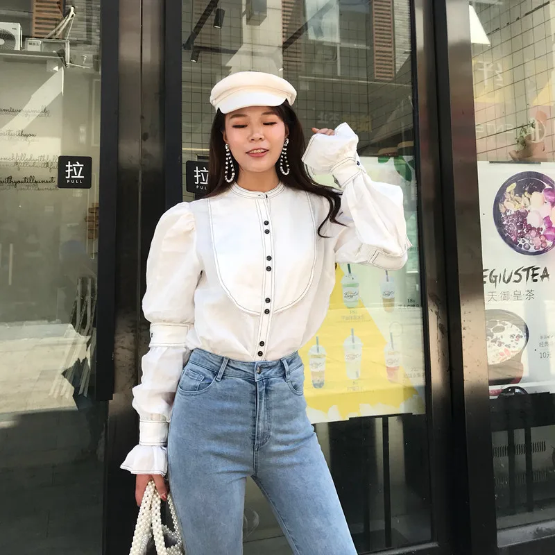 WHITNEY WANG Autumn Fashion Streetwear Vintage Style Puff Sleeve Blouse Women blusas Shirt Tops WW-1842