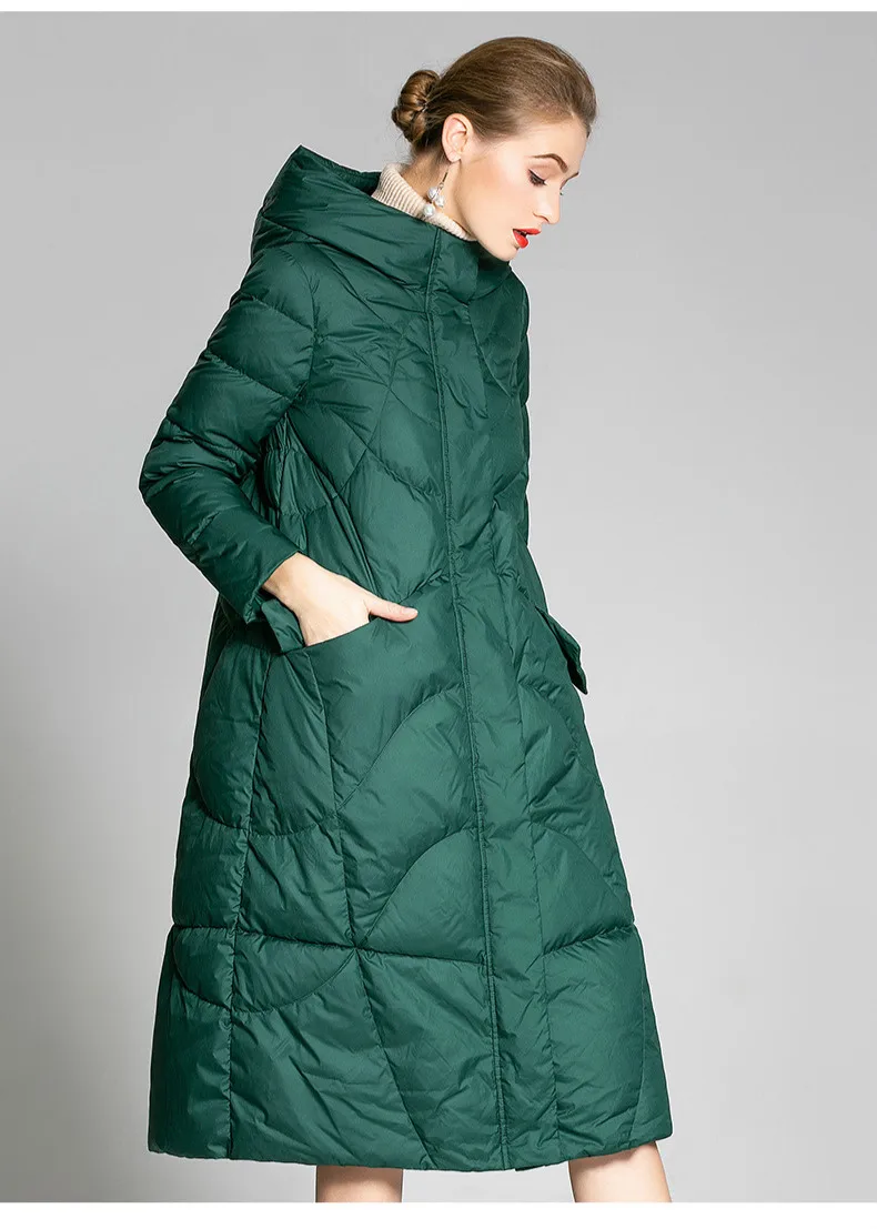 AYUNSUE Women's Down Jacket Korean Thick White Duck Down Jacket Hooded Women Winter Coats Long Warm Casual Outwear 20189002