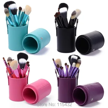 

100SET/LOT Wholesale DHL Free Shipping 12pcs Pro Portable makeup brushes make up brushes Set Makeup Tools with Cup holder Case
