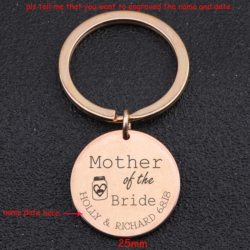 

For Mom's Keychain Gift Engraved Mother Of The Bride Personalized Name And Date Wedding Anniversary Key Ring From Daughter Gift