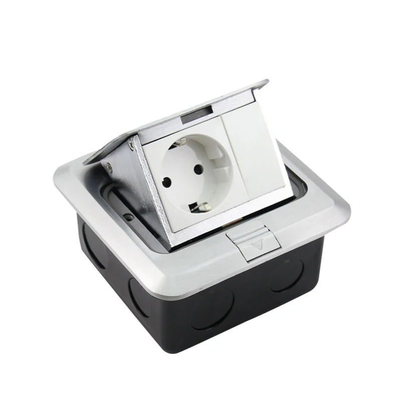 

Aluminum Silver Panel EU Standard Pop Up Floor Socket 16A 250V Electrical Outlet