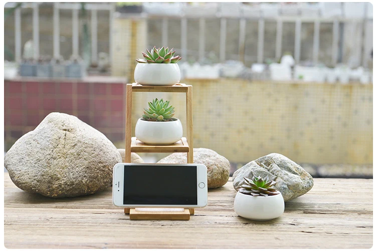 JAROWN Simulation Succulent Plant Ceramic Small Flower Pot Creative Bamboo Frame Bonsai Home Decoration Wedding Decor (10)