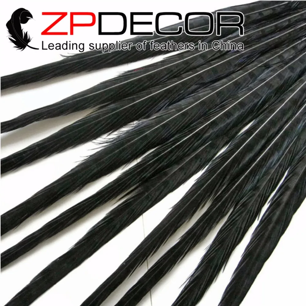 

ZPDECOR 100 pieces/lot 50-55cm(20-22inch) Premium Quality Black Dyed Ringneck Pheasant Tail Drama Feathers