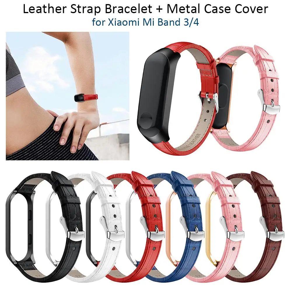 

FOR Millet Watch Leather Strap Crocodile Leather Case Leather Strap Stainless Steel Frame Wrist Strap For Millet 3 4 Strap Brace