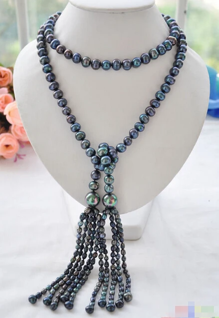 

HOT## Wholesale > >>> P4432 New Style 50" 10mm peacock black round freshwater pearl necklace