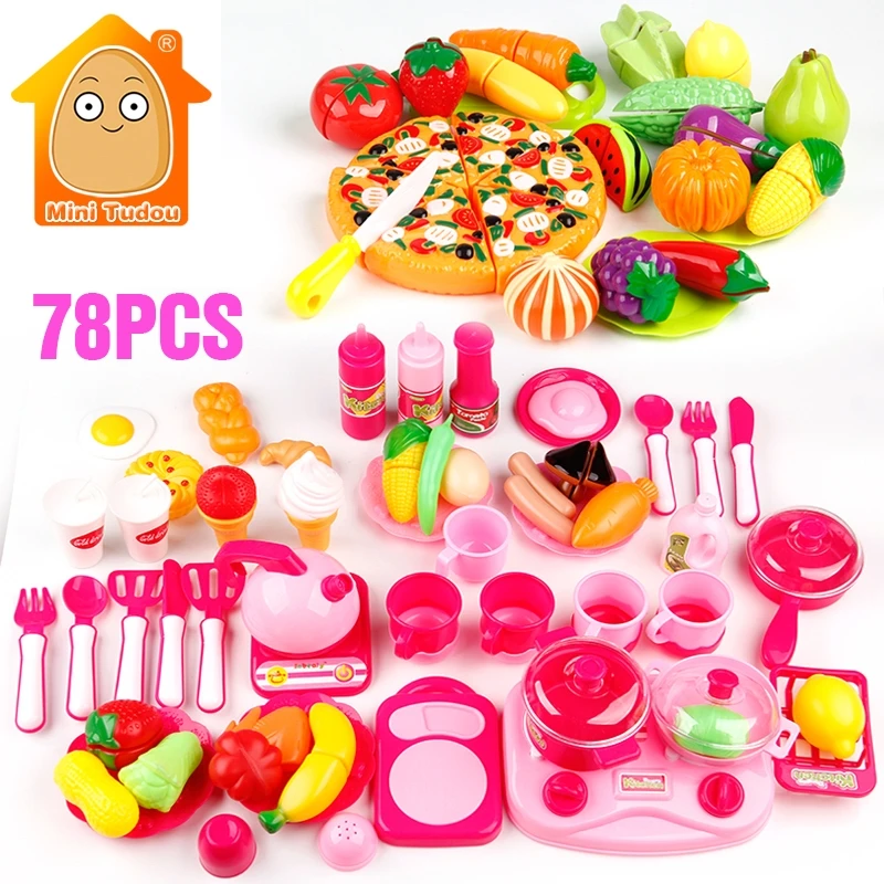 

78PCS Kids Kitchen Toys Cutting Set New Fruit Vegetable Food Reusable Role Playing Color Toy Children's Gift