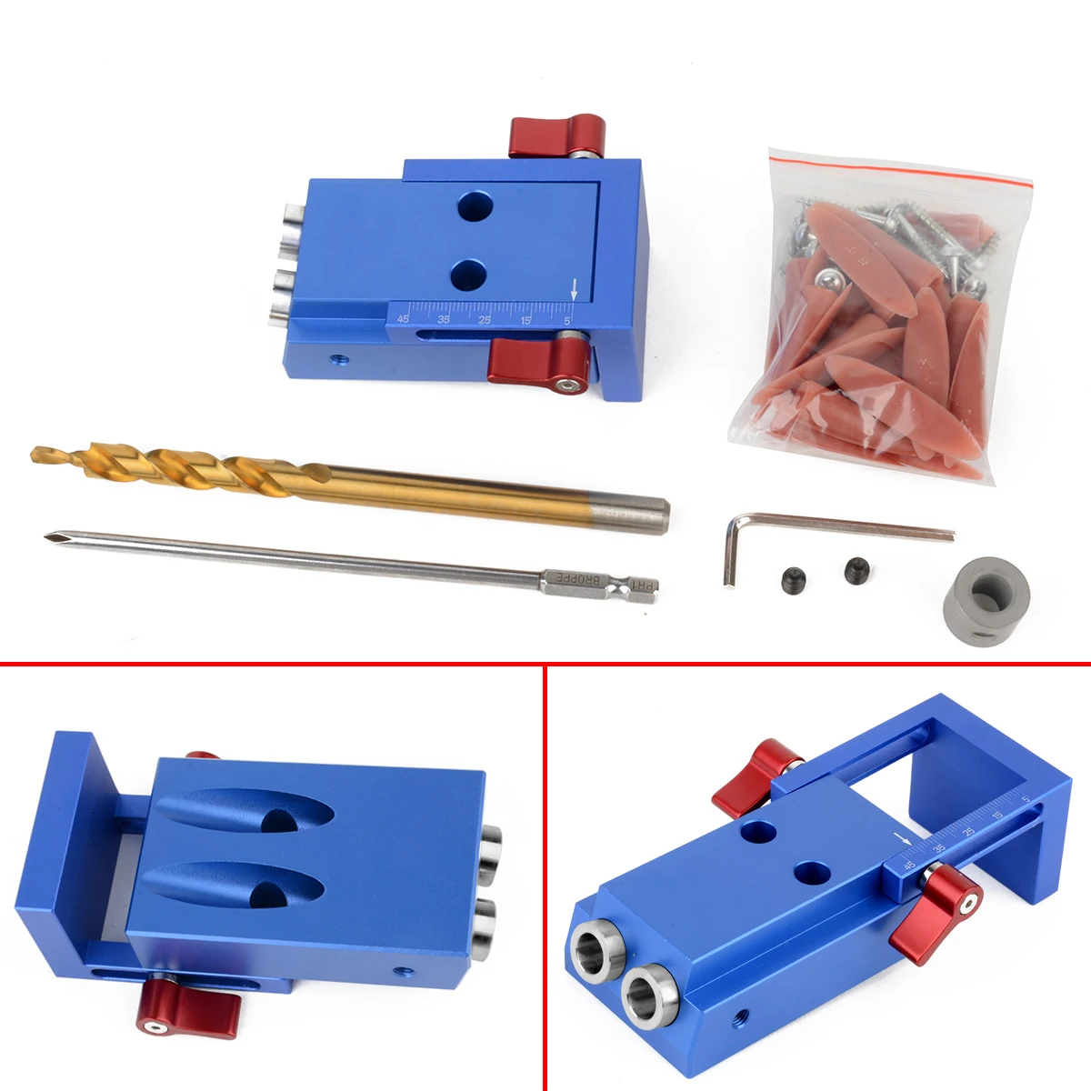 1 Set Mini Pocket Hole Jig Kit Screwdriver Step Drill Bit Wrench With Box Woodworking Tool